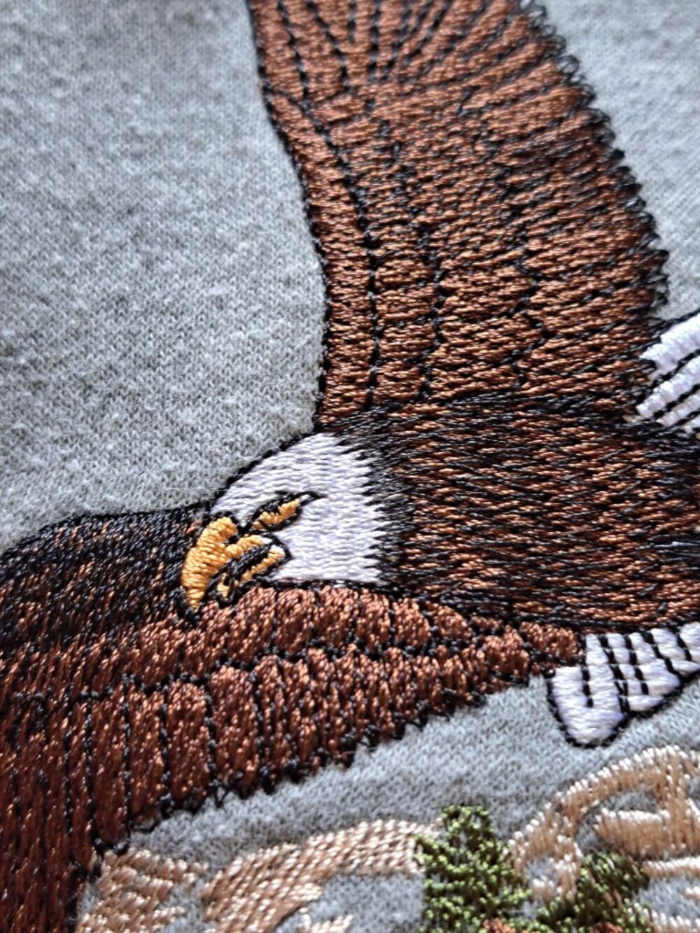 Vtg Woodland Trail Bald Eagle Embroidered Crewneck Sweatshirt Gray XL Grandpa - Picture 4 of 11